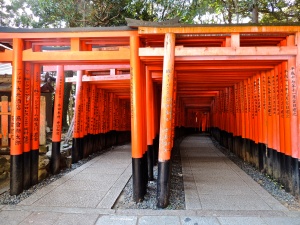 Another picture from Kyoto, the Fushimi Inari gates. This city is known for its hundreds of temples, shrines, and gates; and this was one of the most awe-inspiring places.; founded in 711 (no, I didn't miss a digit, its really as old as 711). Just hundreds of gates lined up leading to the large temple at the end. The purpose of the gates in the Shinto religion is to designate a sacred space leading to the temple at the end of the path. Each of these gates has been donated by a Japanese business to gain good fortune. 